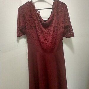 Size XL burgundy dress with lace bodice.